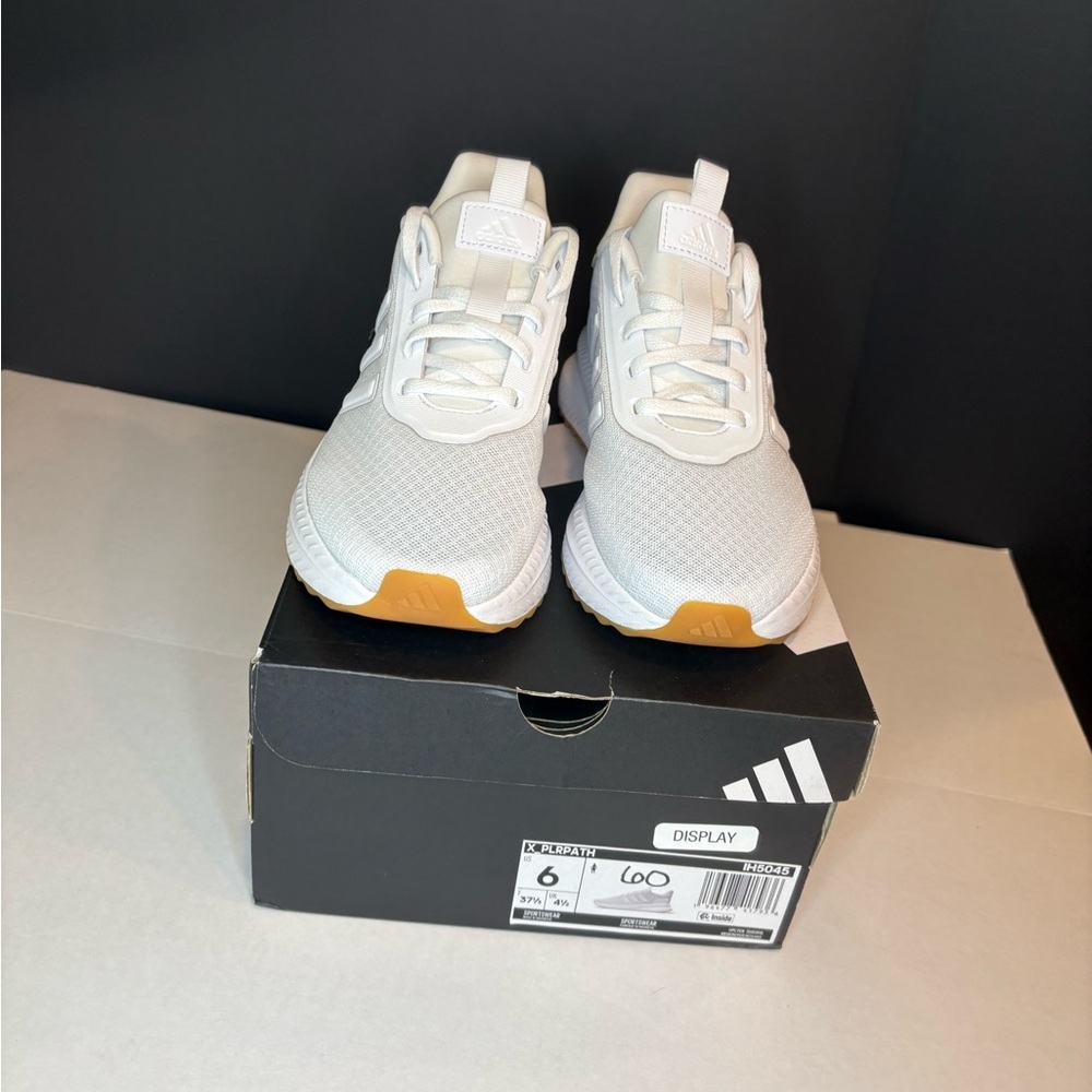 Adidas women’s x_plrpath triple white with gum bottom size 6